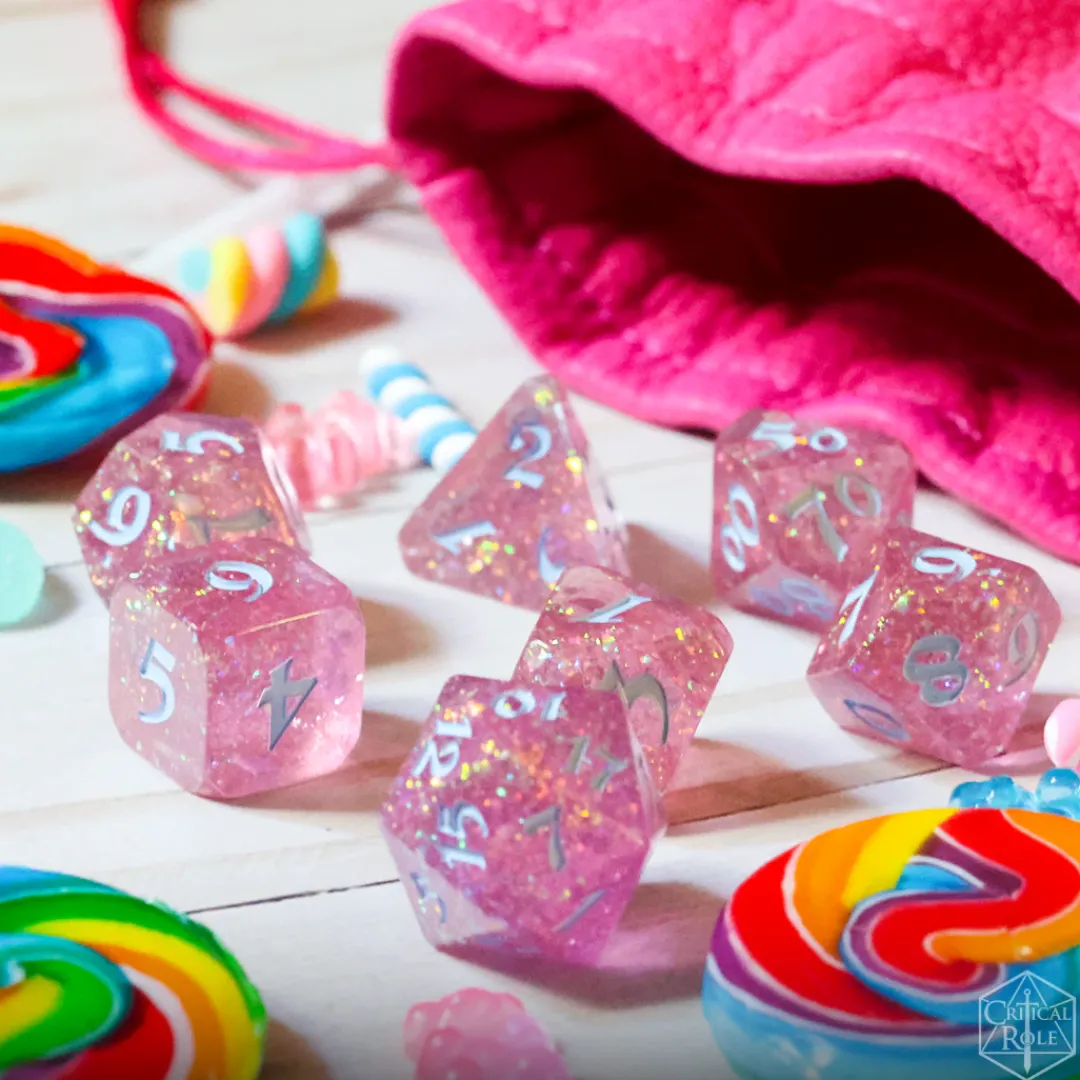 Critical Role Mighty Nein Dice Set: Jester Lavorre- Dice And Dice Bags